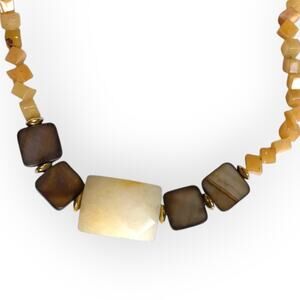 Neutral tones natural stone and shell accent necklace
